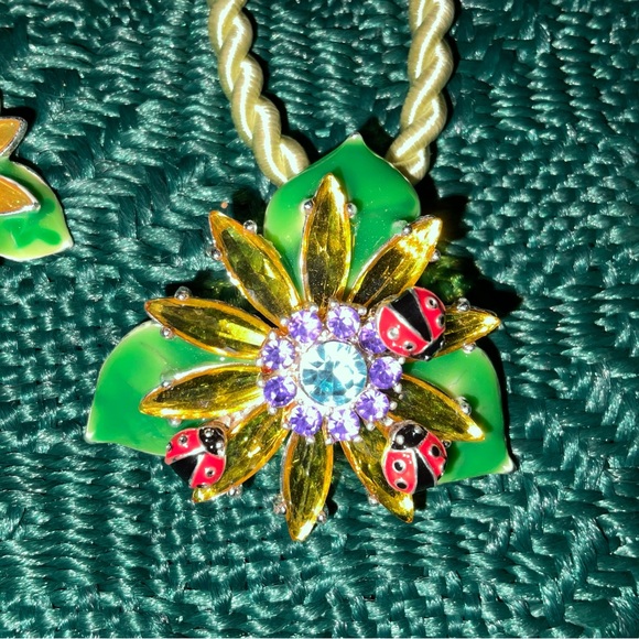 Necklace with Earrings, Enamel Flower and Ladybug - Picture 2 of 9
